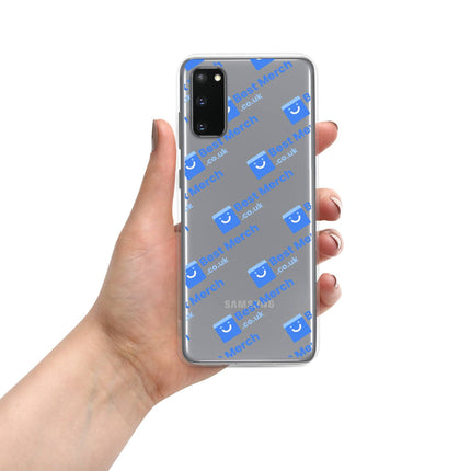 Clear Case for Samsung® - Best Merch Branded with blue logo print, fits Galaxy S20. Transparent and protective with stylish branding.