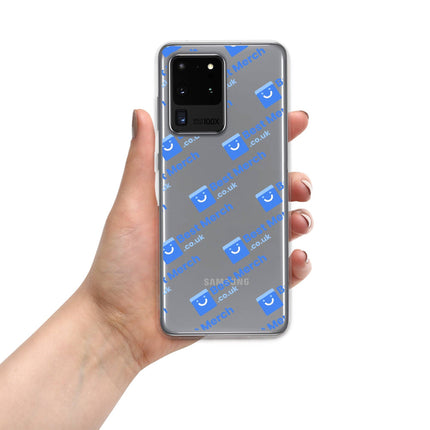 Clear Case for Samsung® - Best Merch Branded with bold blue logos, designed for Galaxy S20 Ultra. Clear finish with reinforced corners.