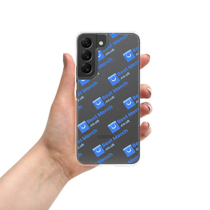 Clear Case for Samsung® - Best Merch Branded with blue logo design, compatible with Galaxy S22. Sleek and clear for everyday protection.