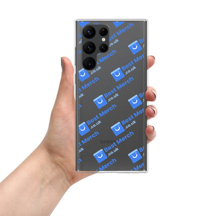 Clear Case for Samsung® - Best Merch Branded with blue logo print, designed for Galaxy S22 Ultra. Transparent and protective with bold branding.