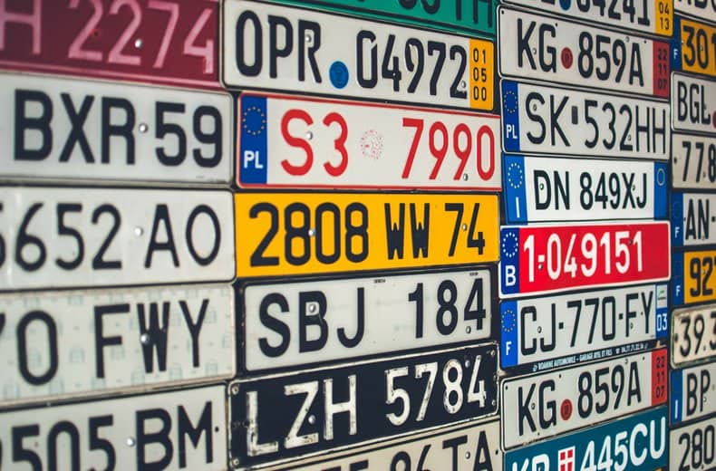 different colour number plates