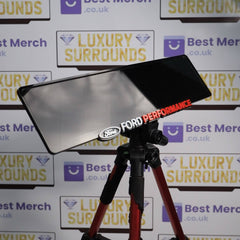 RED Ford Performance Plate Holder with glossy black finish, mounted on a tripod, ideal for luxury vehicle decor and number plate display.