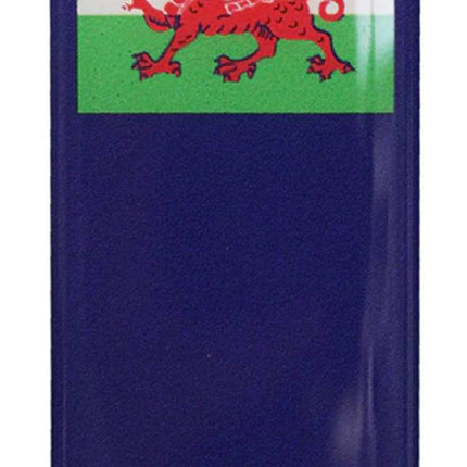 Wales Gel Flags featuring the red Welsh dragon on a green and white background with bold 'WALES' text on a glossy rectangular badge. Ideal for cars or sports gear.
