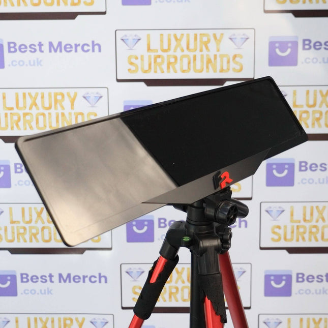 Black Seat FR Plate Holder - Luxury Number Plate Holder mounted on a red tripod, ideal for stylish vehicle license plate display and decor.