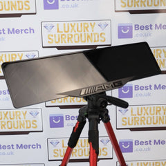 Black AMG Plate Holder - Luxury Number Plate Holder mounted on a tripod, showcasing sleek black finish and AMG branding for premium vehicles.