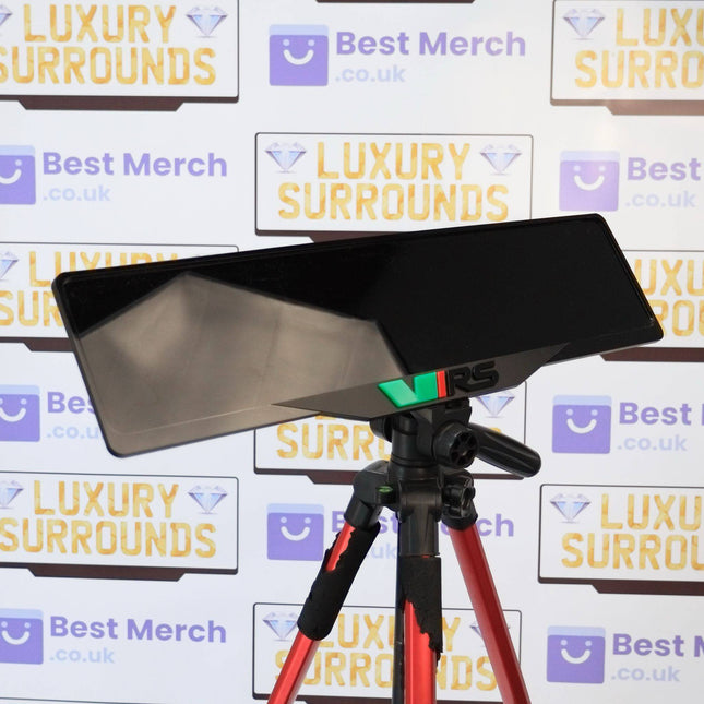 Skoda VRS Plate Holder - Luxury Number Plate Holder mounted on a tripod, showcasing sleek black finish and VRS branding for premium vehicle decor.
