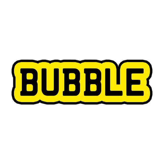 Bold yellow and black 'BUBBLE' logo for BUBBLE PLATE UPGRADE (ADDON) single, ideal for product branding or packaging design.